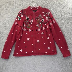Vintage Erika Full Zip Christmas Cardigan Sweater Holiday Retro 90s Women Large